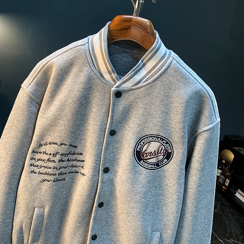 2024 Autumn and Winter New Men's Sweater Jacket High-End Embroidered Stand Collar plus Size Loose Baseball Uniform Coat