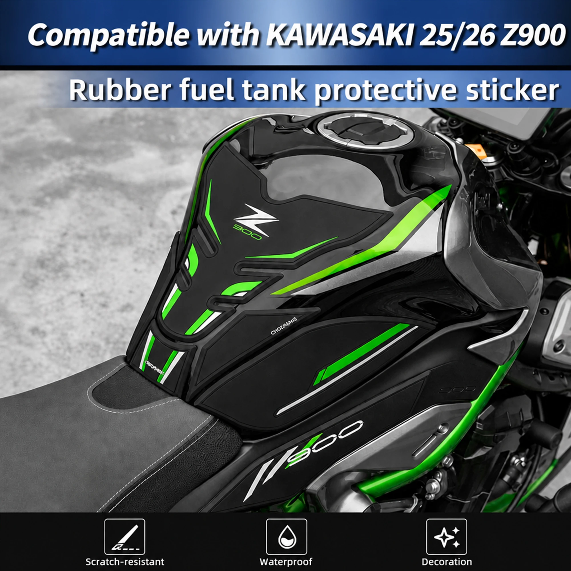 Compatible with 2025 2026 Kawasaki Z900 Motorbike Thickened Rubber Tank Sticker Waterproof Protection Tank Protector Decal
