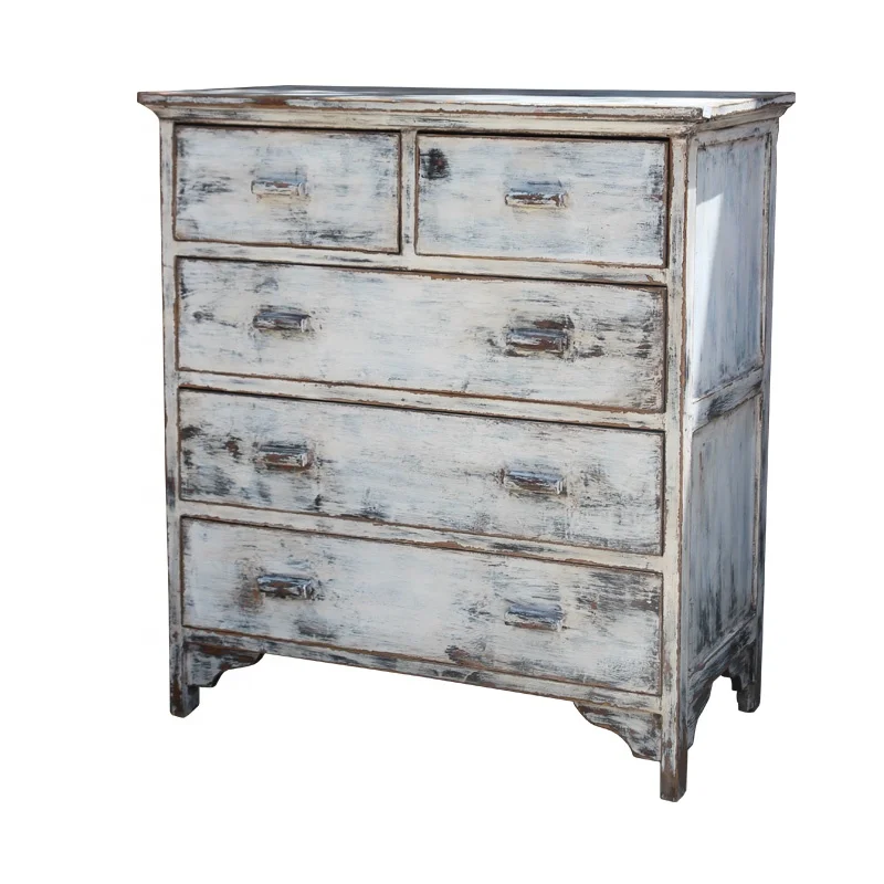 Chinese antique oriental wooden furniture distressed painted storage cabinet chest of drawers