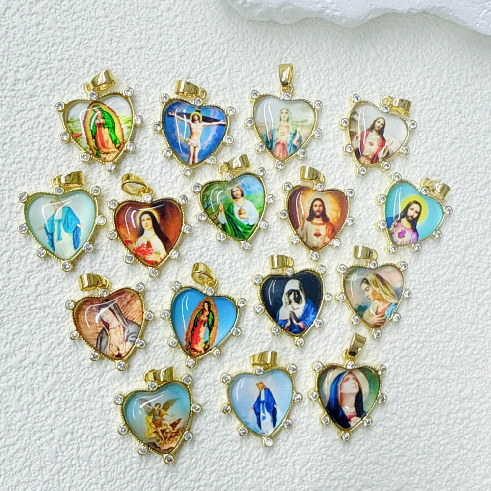

1pc Copper Plated 18k Personality Trend Love Heart Shape Virgin Mary Pendant DIY Necklace Bracelet Jewelry Accessories Wholesale