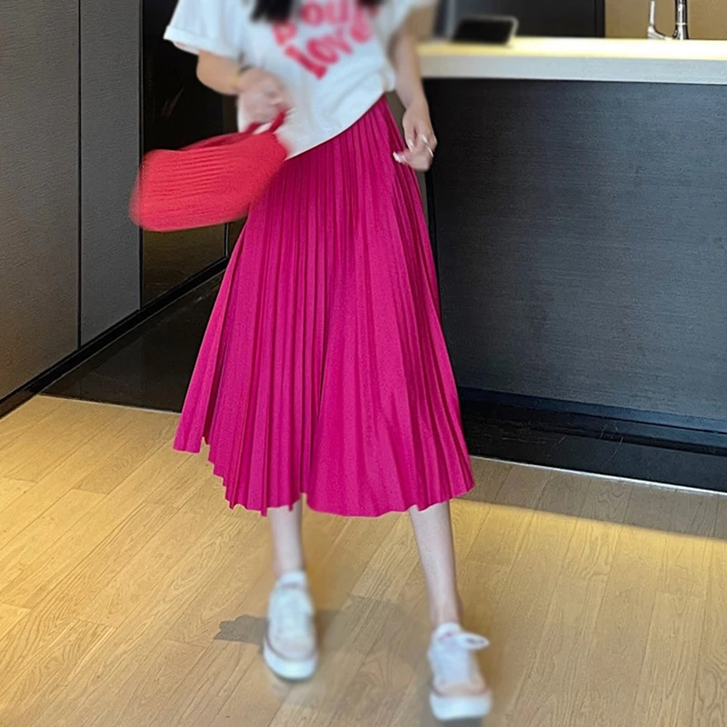 

Women's Mid-length Skirt Solid Colour Korean Version High Waist Simplicity Fashion Versatile Mid-length Pleated Skirt