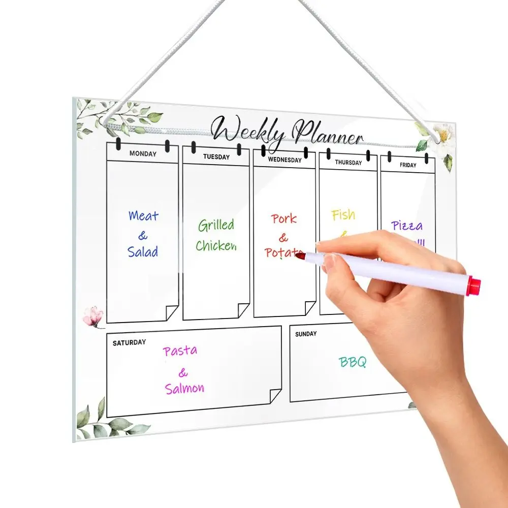 Creative Transparent Message Board Acrylic Wall Hanging Note Board Green Leaves Pattern Handwritting Display Board Tool
