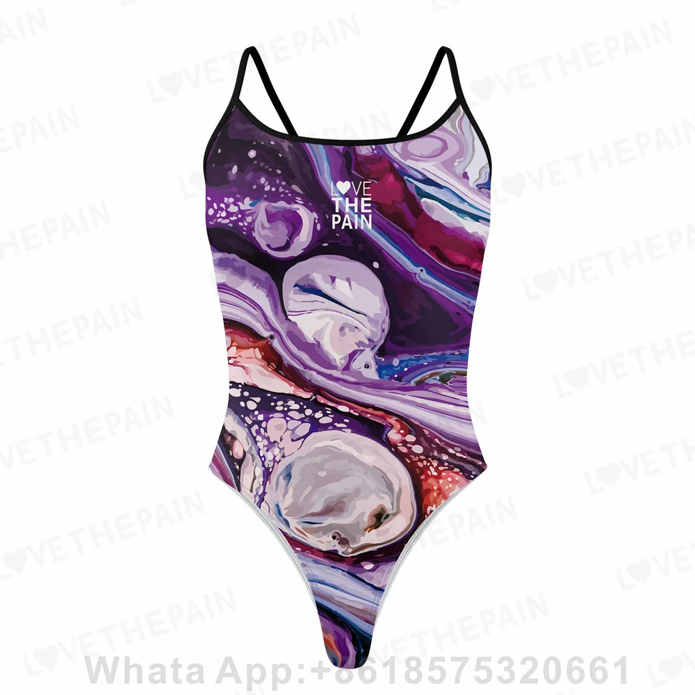 Love The Pain Women Sexy Back Shoulder -length Swimsuit Beach Bathing Suit Swimming Pool Long Time Training Comfort Swimsuit