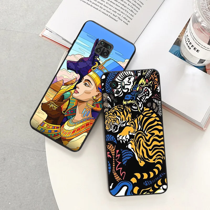 Matte Phone Cases For Redmi 9 9A 9C 9T K40 K60 A3 A2 A1 Plus Note 9s 8T 7 8 Pro A3X Abstract Hourglass Phoenix Black Soft Cover