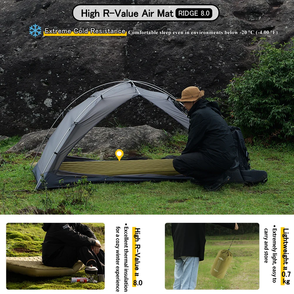 Soomloom R 8.0 High R-Value Air Mat - Portable Inflatable Mat Sleeping Pad for High-Altitude Camping, Hiking & Mountaineering