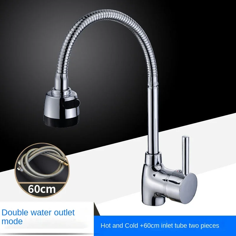 Kitchen Faucet Deck Mounted Mixer Tap 360 Degree Rotation Stream Sprayer Nozzle Kitchen Sink Hot Cold Taps Silver Plating