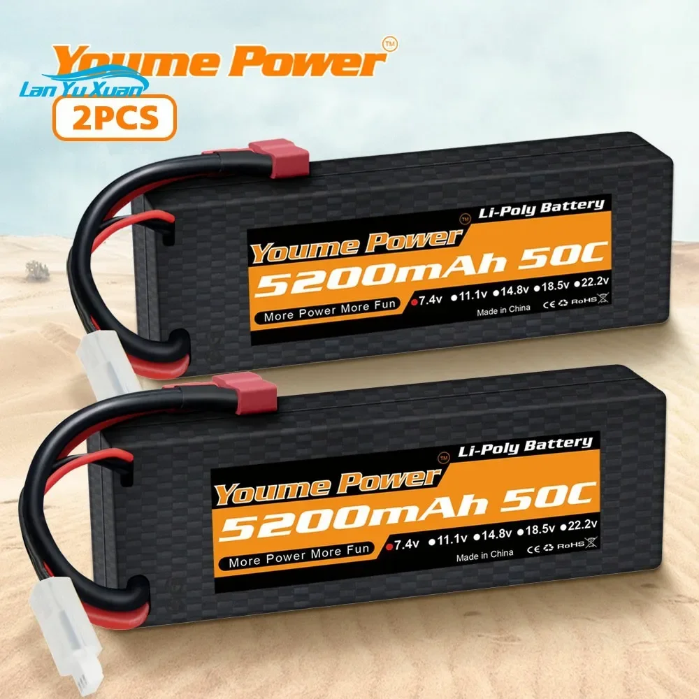 2PCS  2S Lipo Battery 7.4V 5200mah 50C Deans T XT60 EC3  Hard Case for RC Car FPV Drone Helicopter Airplane Boat Truck