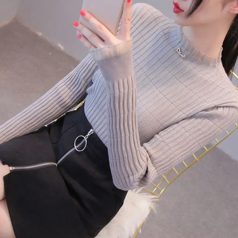 Top Women's Spring Fall Mid-Collar Long Sleeve Sweater Knit Top Slim Fit Stylish Layering Piece Base Layer New Casual Minimalist 6