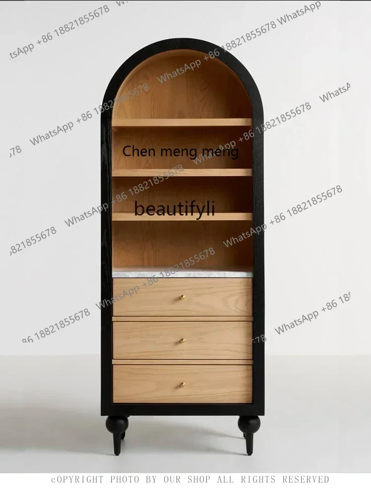 X American Light Luxury Arch Bookcase Multi-Combination Wine Cabinet Display Cabinet Vintage Solid Wood Storage Cabinet