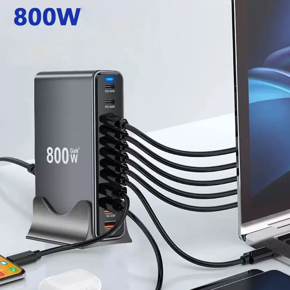 Universal 10 Ports 800W USB Type C GaN Fast Charger Station Portable and Convenient Adapters for Mobile and Tablets Dropshipping