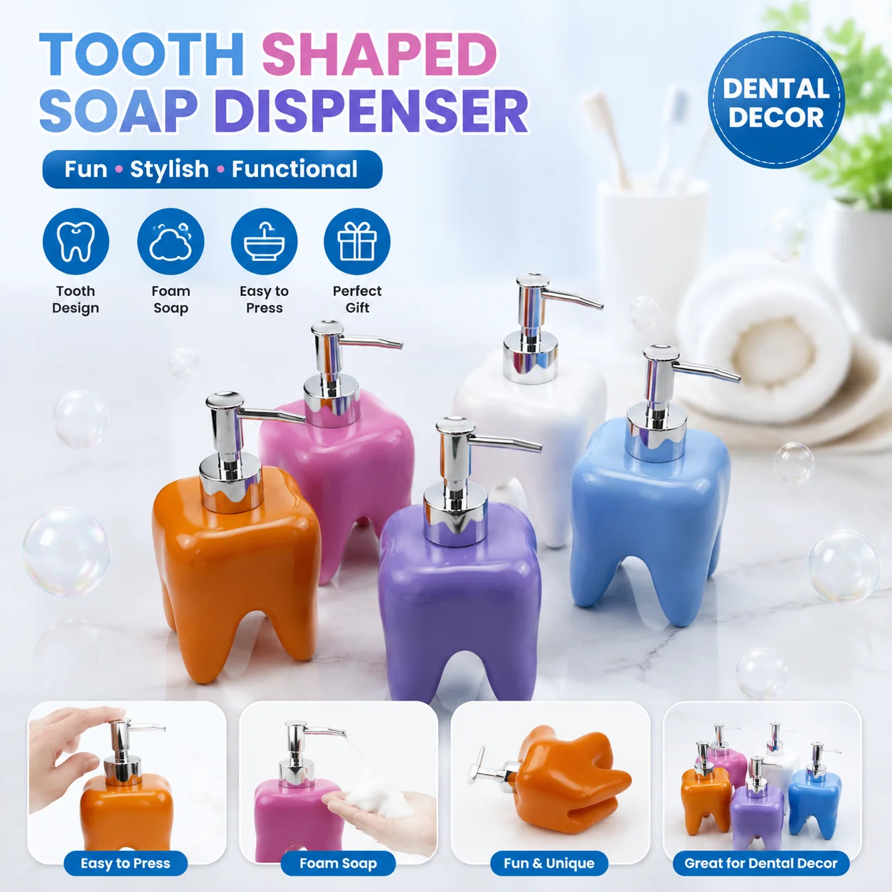 Tooth Shaped Ceramic Dispenser Lotion Bottle Push Soap Disinfectant bottom Press Bottles Storage Decoration Bathroom Supplies