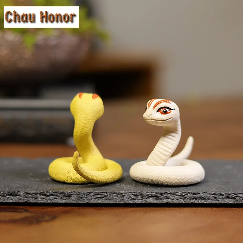 Biomimetic Little Spirit Snake Purple Clay Tea Pet Zodiac Animals Tea Play Figurine Toys Tea Statue Sculpture Crafts Decoration