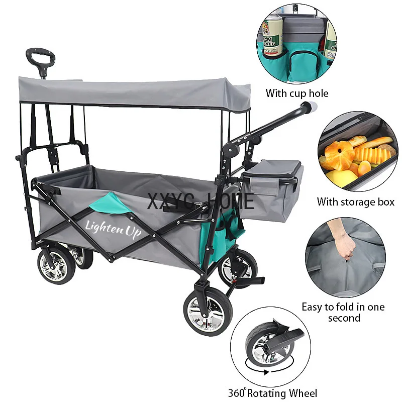 Lighten Up 7In Wheel Folding Wagon Cart 220.5 Capacity W/ Adjustable Handle Pull Oxford Cloth Collapsible Outdoor Garden Trolley