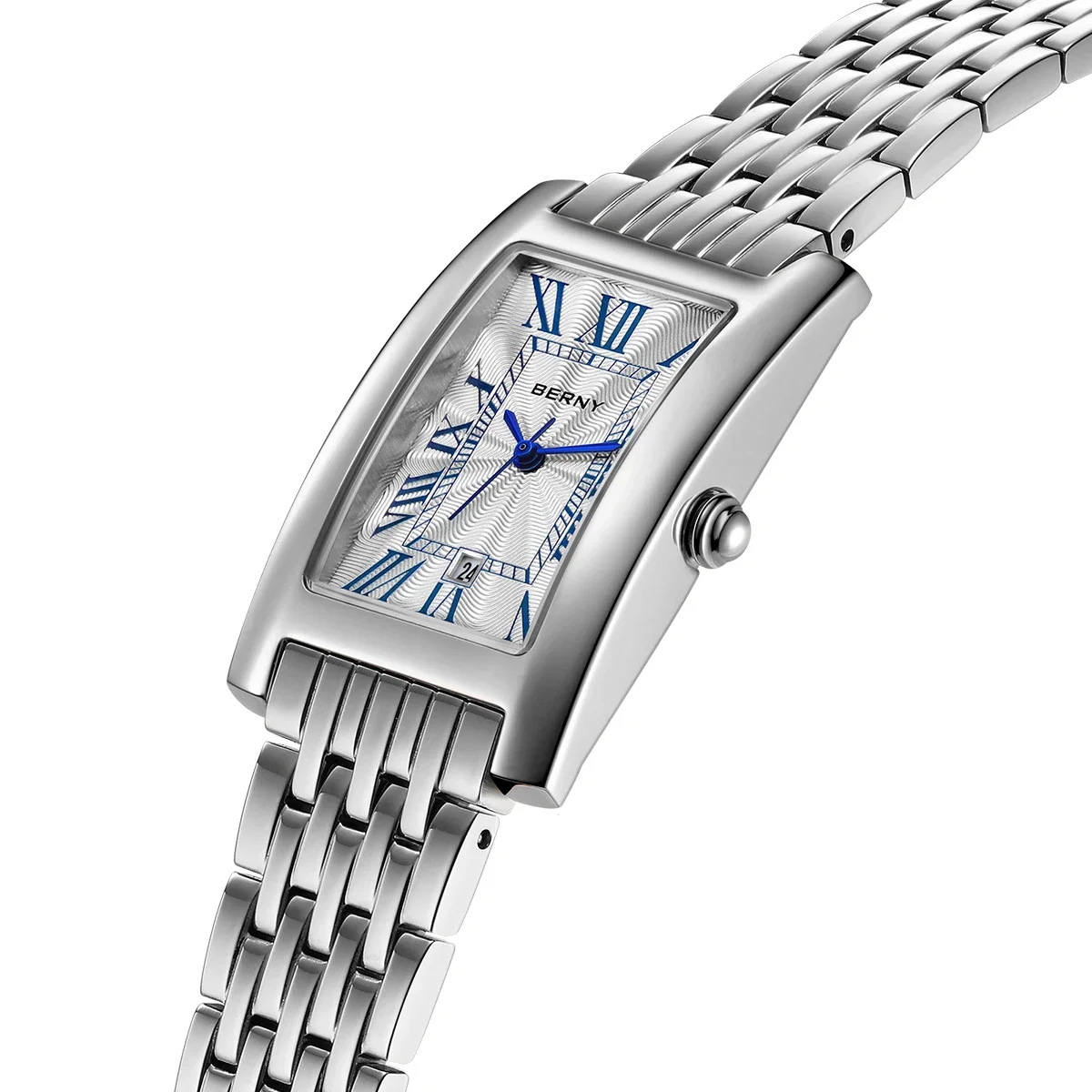 بيرني ساعة مربعة للنساء كوارتز موضة السيدات ساعة اليد 316L الفولاذ المقاوم للصدأ الأرقام الرومانية عادية مستطيل ساعات نسائية