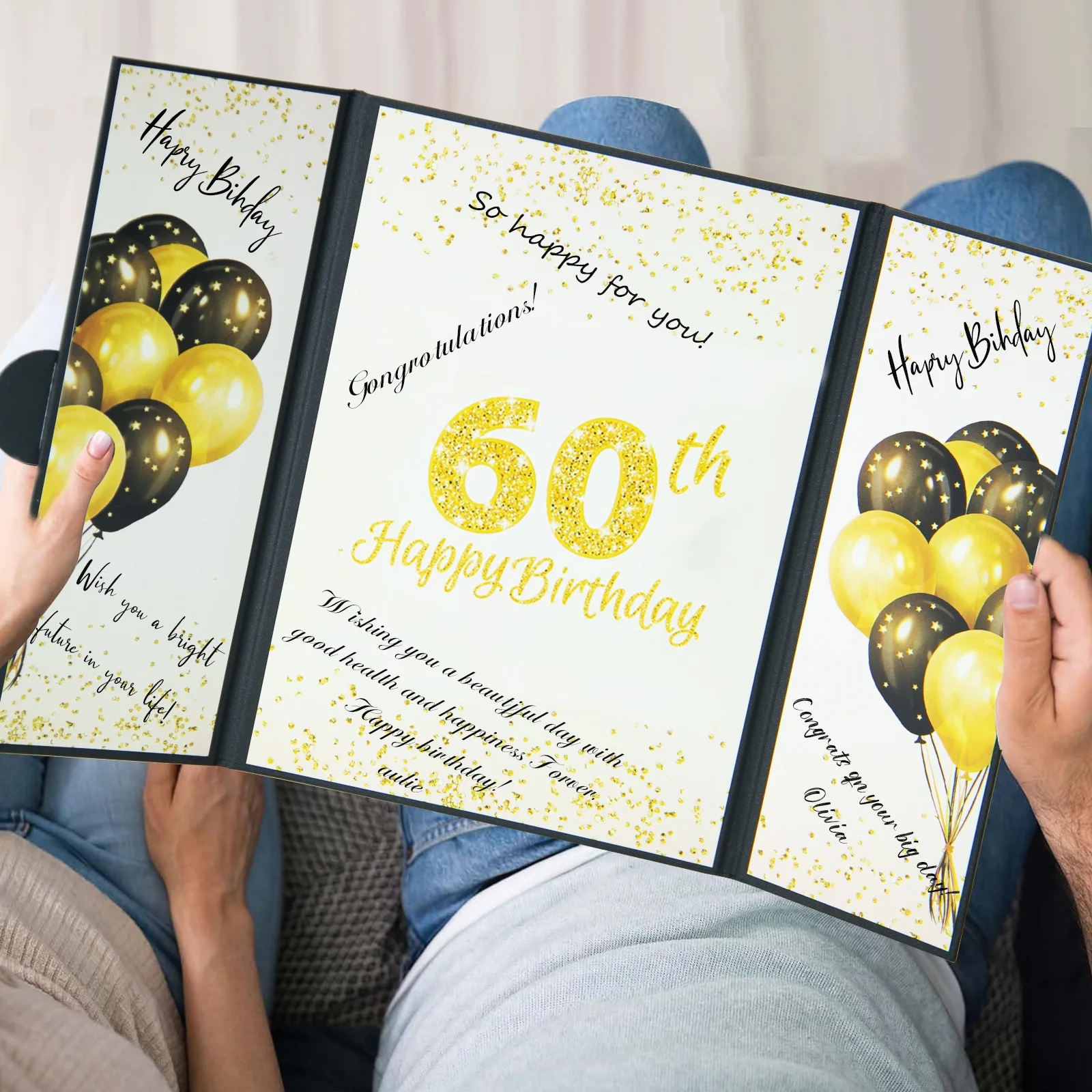 Black Gold 60th Birthday Party Decorations,   Signature Guest Book for Cheers to 60 Years Old Gifts 60 Birthday Signing card