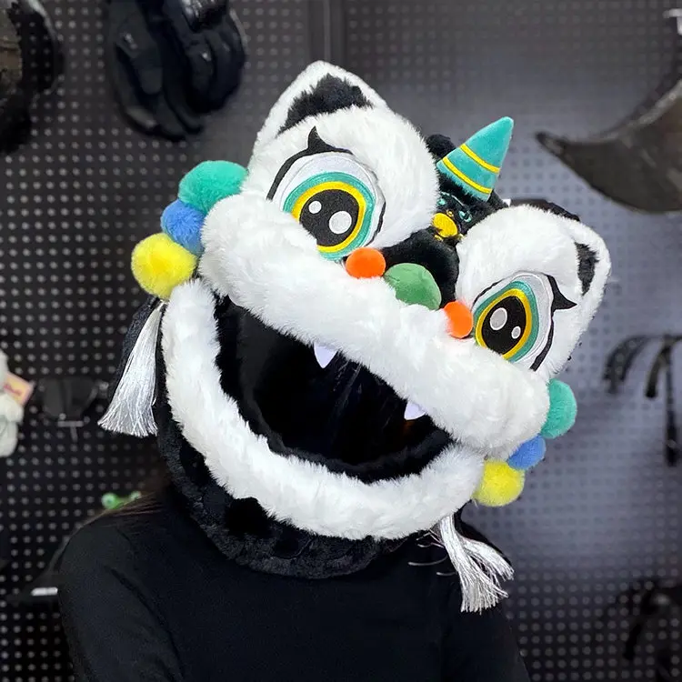 chinese-lion-head-cartoon-helmet-cover-full-helmet-motorcycle-thermal-plush-peeling-helmet-decorative-helm-cover-moto-accesorios
