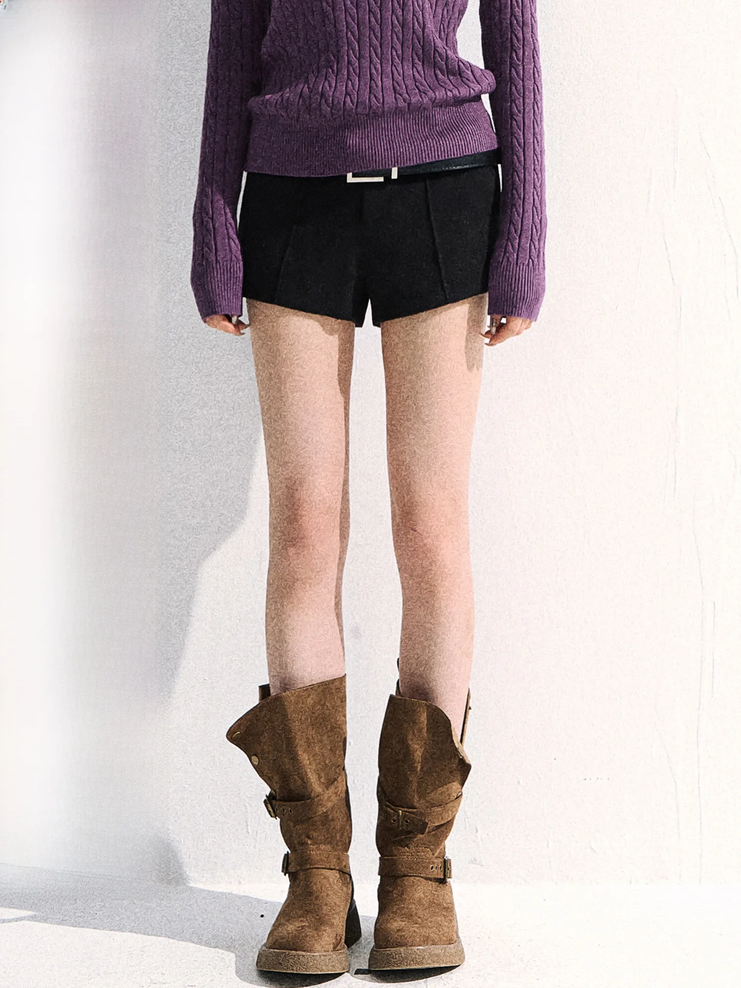 

0PASSION Autumn Winter High Waist Slimming Boot Pants Women's Bla Woolen Casual Straight ort Trousers Commute Sle