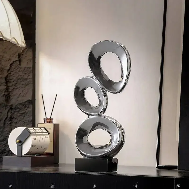 Ceramic Handicrafts Recessed Pebble Sculpture Gold Geometric Ornaments Stacked Stone Sculpture Home Decoration Accessories