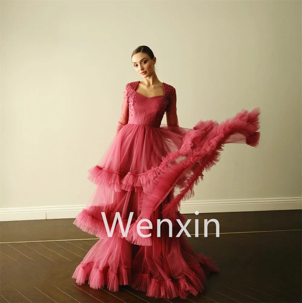 Customized Exquisite Tulle Evening Dresses Soft Long Sleeves Homecoming