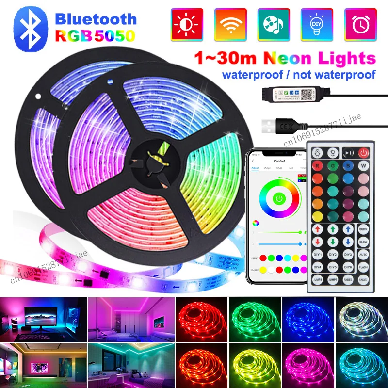 Tira de Luces LED para decoración de dormitorio, iluminación de fondo de TV, Bluetooth, hielo, cinta RGB 5050, 100 pies