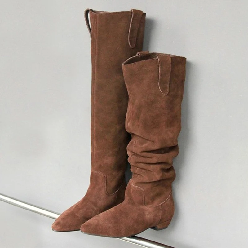 

Pointed Toe Women's Long Boots Flats Fashion Knee High Shoes Winter 2025 Designer Chelsea Boots Walking New Brand Mujer Botas