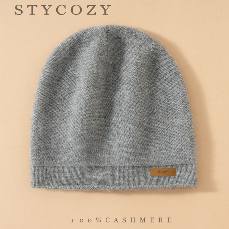 Ladies Pure Cashmere Knitted Beanies Lightweight Stretchy Solid Color Cuffed Hem Skullies Winter Warm Skull Caps Casual Men Hats