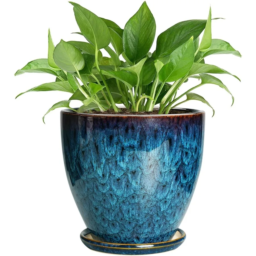 

Ceramic Plant Pot 6 Inch Ceramic Planter Pot with Drainage Hole and Saucer Succulent Round Flower Pot for Indoor Plants Outdoor