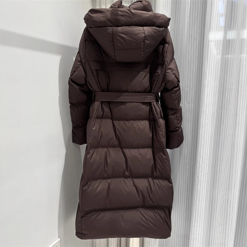 شتاء جديد المرأة سميكة الدافئة مقنعين أوزة أسفل معطف Y2K جودة عالية موضة شارع العليا منتصف طول الركبة تغطي أسفل سترة #4