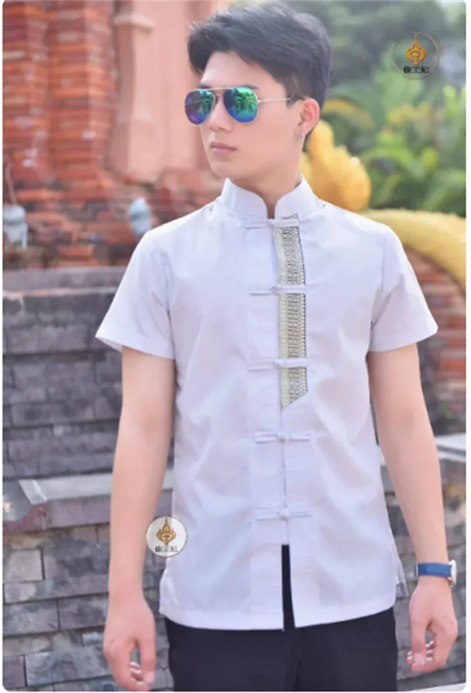 

Dai traditional men's clothing with simple stand up collar and short sleeves for men
