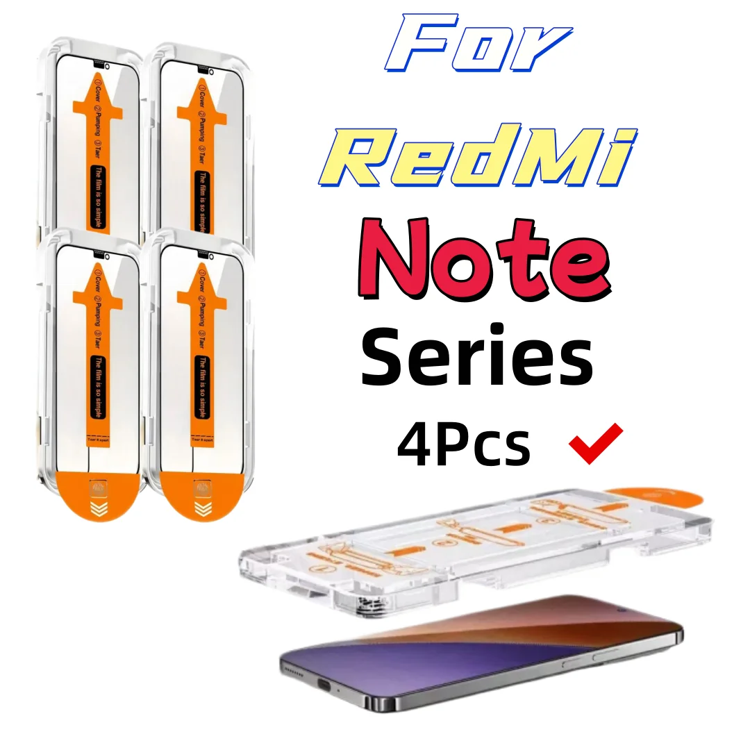 

HD Tempered Glass Screen Protector for Redmi Note Series, 4 Pack, Bubble-Free, Easy Installation
