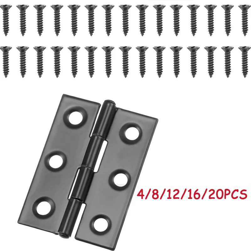 WV Black Door Hinges Stainless Steel Butt Hinges with Screws Cabinet Drawer Furniture Hinges Mounting Plate Flat Fixing Brackets
