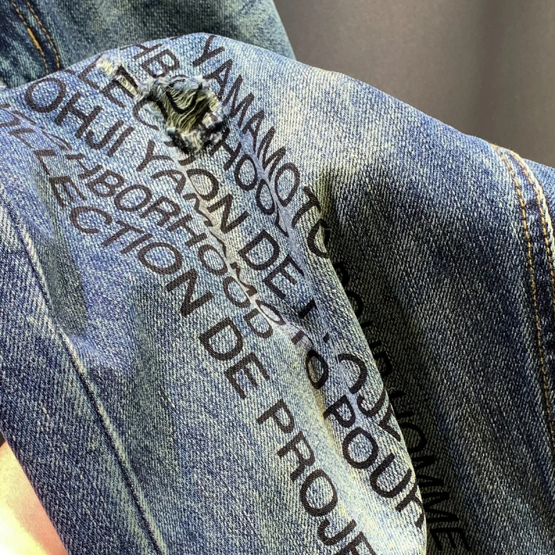 Осень/зима 2022, новые мужские модные джинсы с нашивками для пирсинга и свободные брюки с буквенным принтом