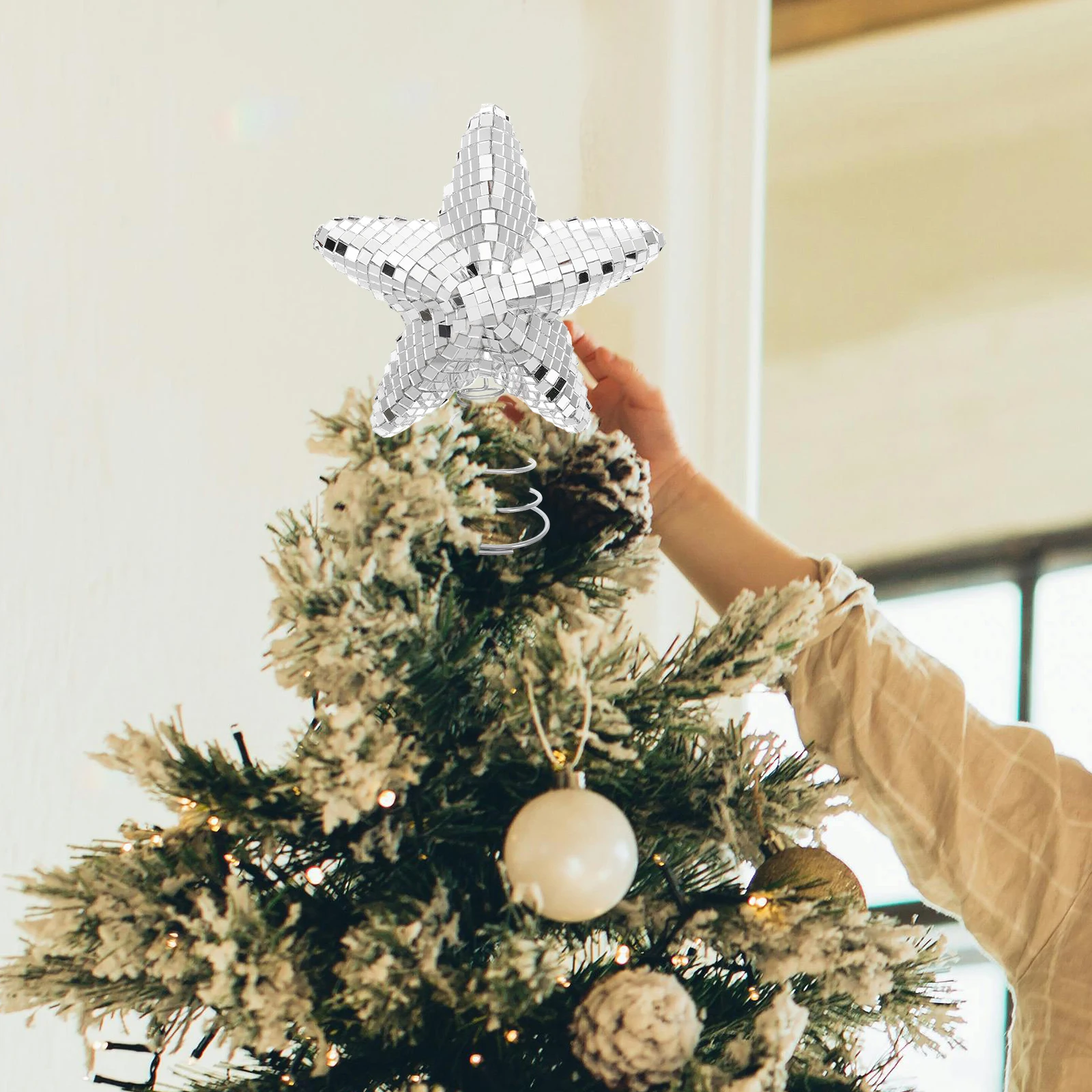

Christmas Tree Toppers Mirror Glass Star Decoration Xmas Tree Decor Ornaments Christmas Tree Decorations Silver 15cm