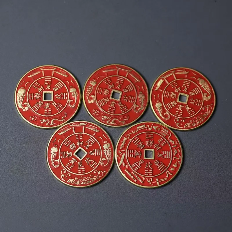 Cinnabar Shangui Money Coin, Ancient Coin, Double Fish, Bagua, Zizhi Talisman, Copper Coin Pendant, Craft Ornament, Brass