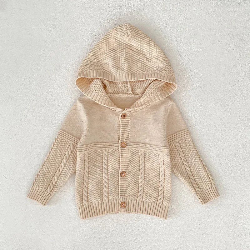 

Baby Boys Girls Knitted Hooded Cardigan Spring Autumn Solid Color Casual Outerwear Toddler Boys Girls Sweater Jumper