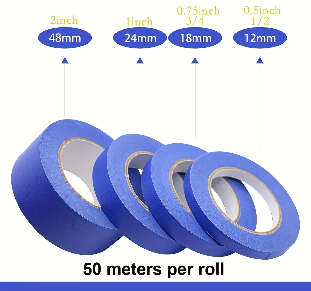 Blue Painters Tape, 1/2 inch,3/4 inch,1 inch,2 inch, Multi Size Painting Masking Tape, Clean Release Paper Tape for Home