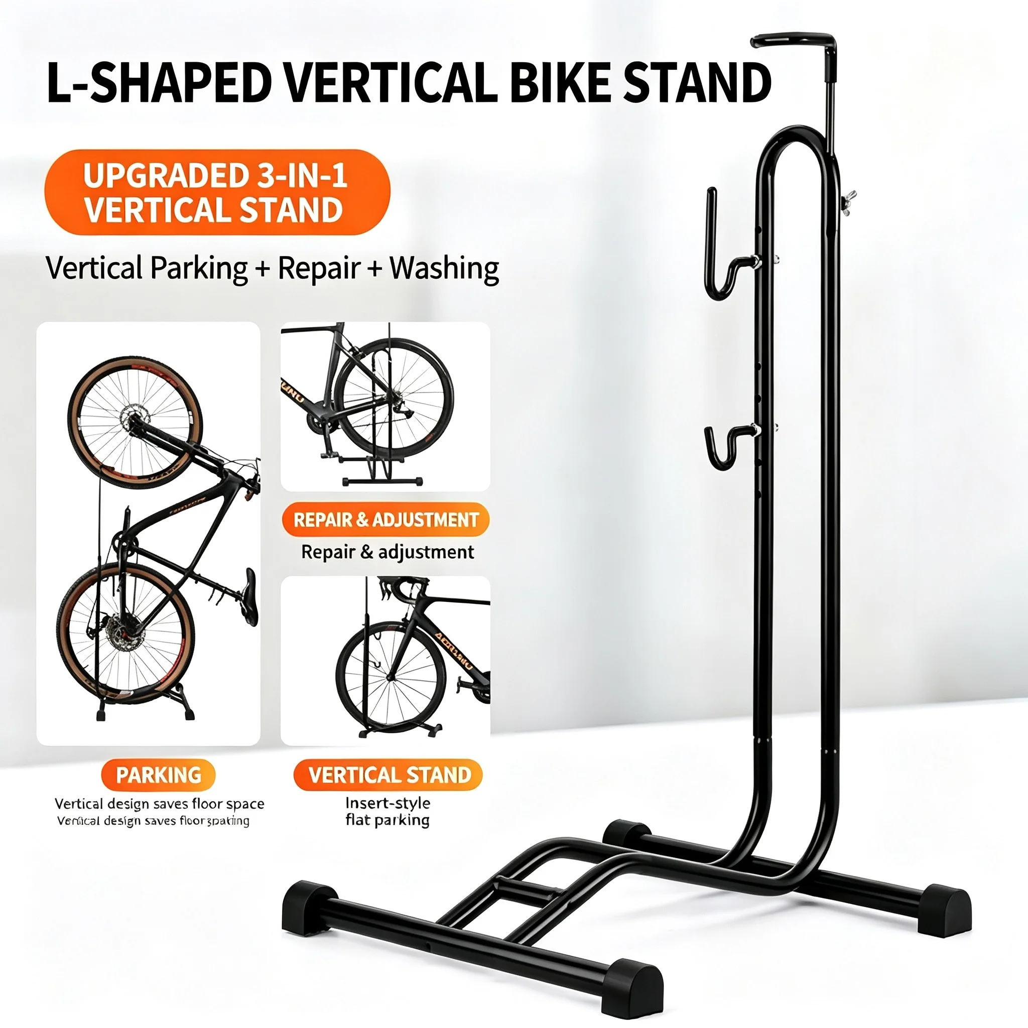 L-Shaped Bicycle Parking Stand, Insert-Type Indoor Storage & Repair Rack for MTB/Road Bike