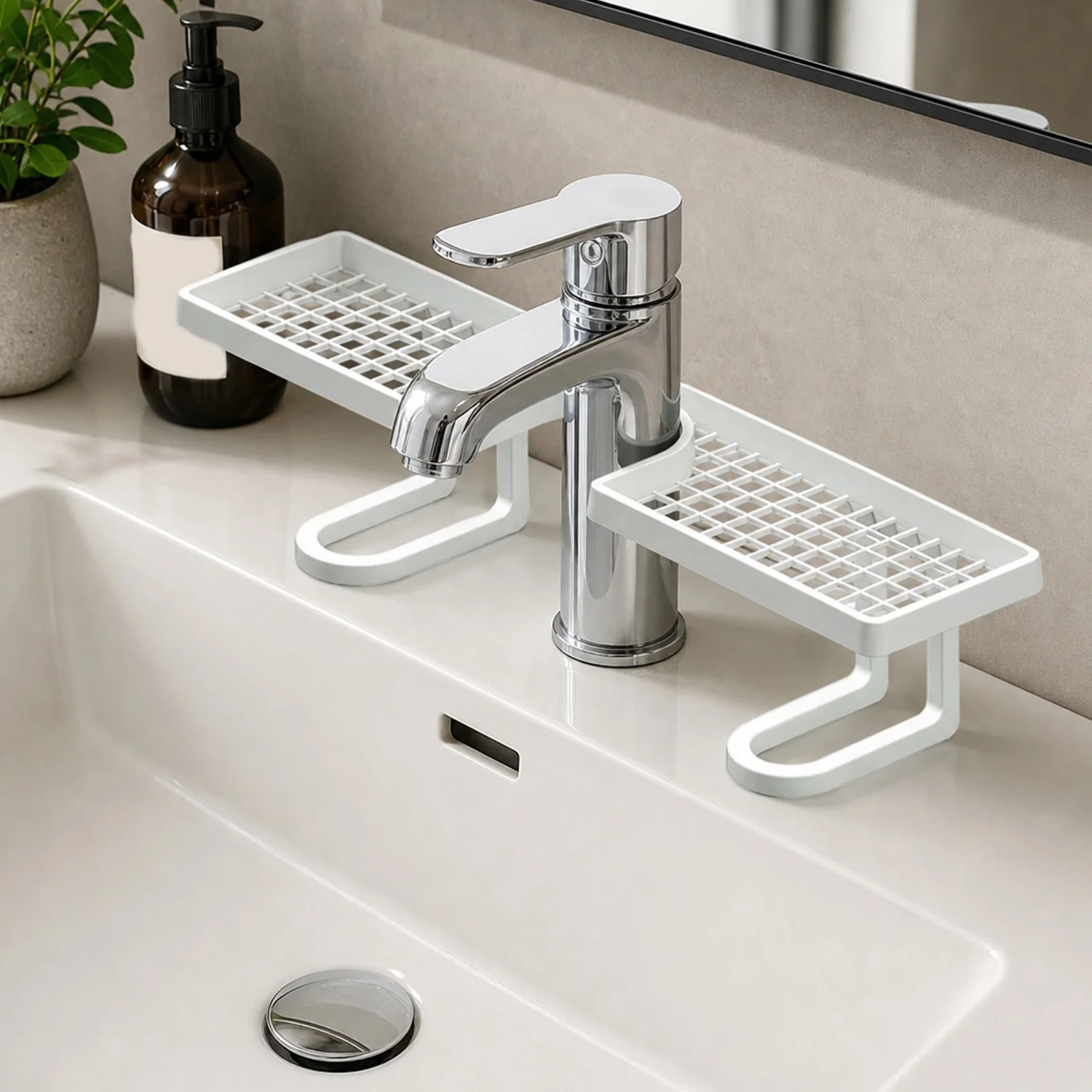 Over Sink Faucet Storage Rack No-Drill Bathroom Countertop Organizer Waterproof for Bedroom Adults Interior Family Kitchen Use