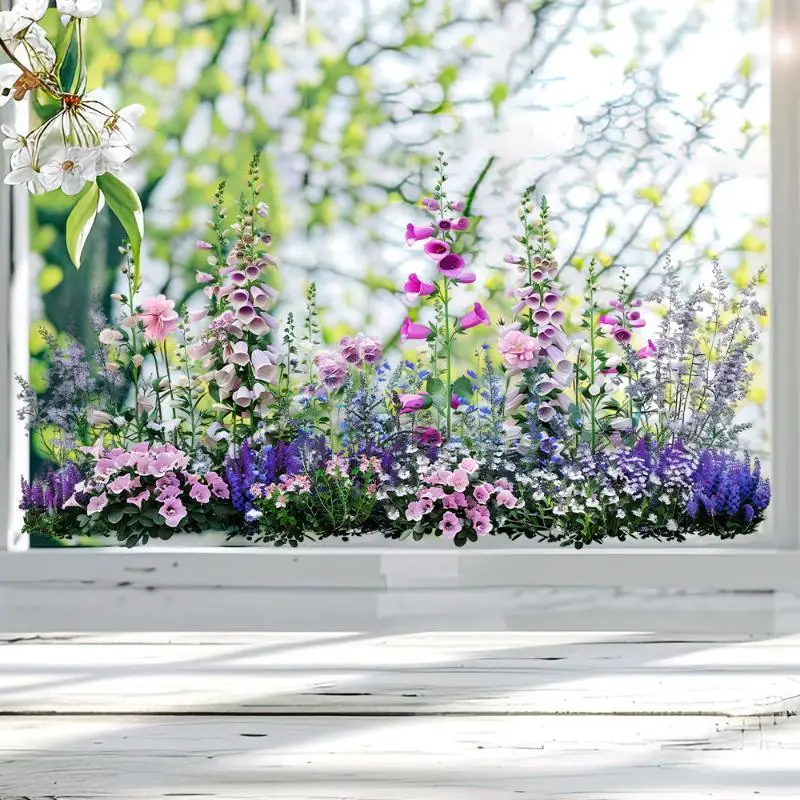 Garden Style Flower Pattern Window Sticker Removable Floral Double Sided Window Clings For Kitchen Bedroom Office School Decor