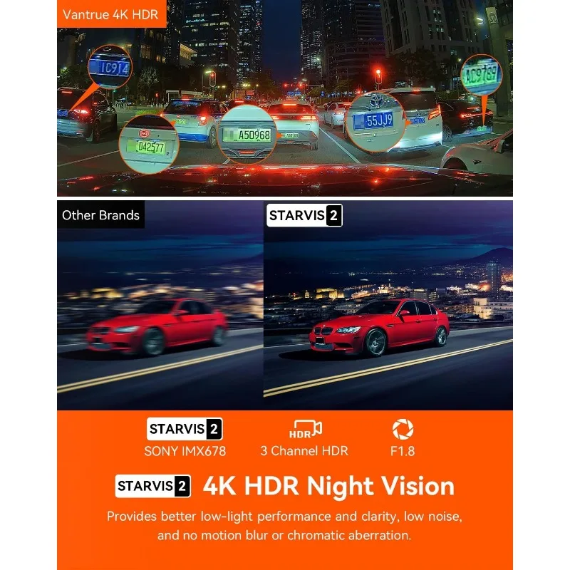Câmera tripla de visão noturna, N4 Pro, 3 canais, 4K, WiFi, Dash Cam, STARVIS 2, IMX678, 4K + 1080P, câmera tripla frontal e traseira
