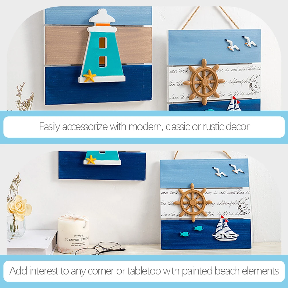 

Wooden Marine Sign Mediterranean Style Hanging Wall Decor Premium Density Board Rope Cafe Shop Beach House