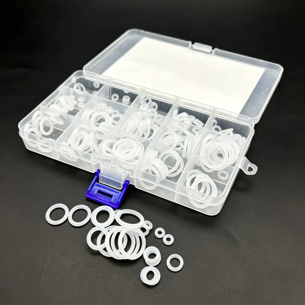 225Pcs High Temp Resistant White VMQFood Grade Silicone O Ring Kit Non-Toxic Waterproof Sealing Gaskets CS1.9/2.4mm OD6-20mm