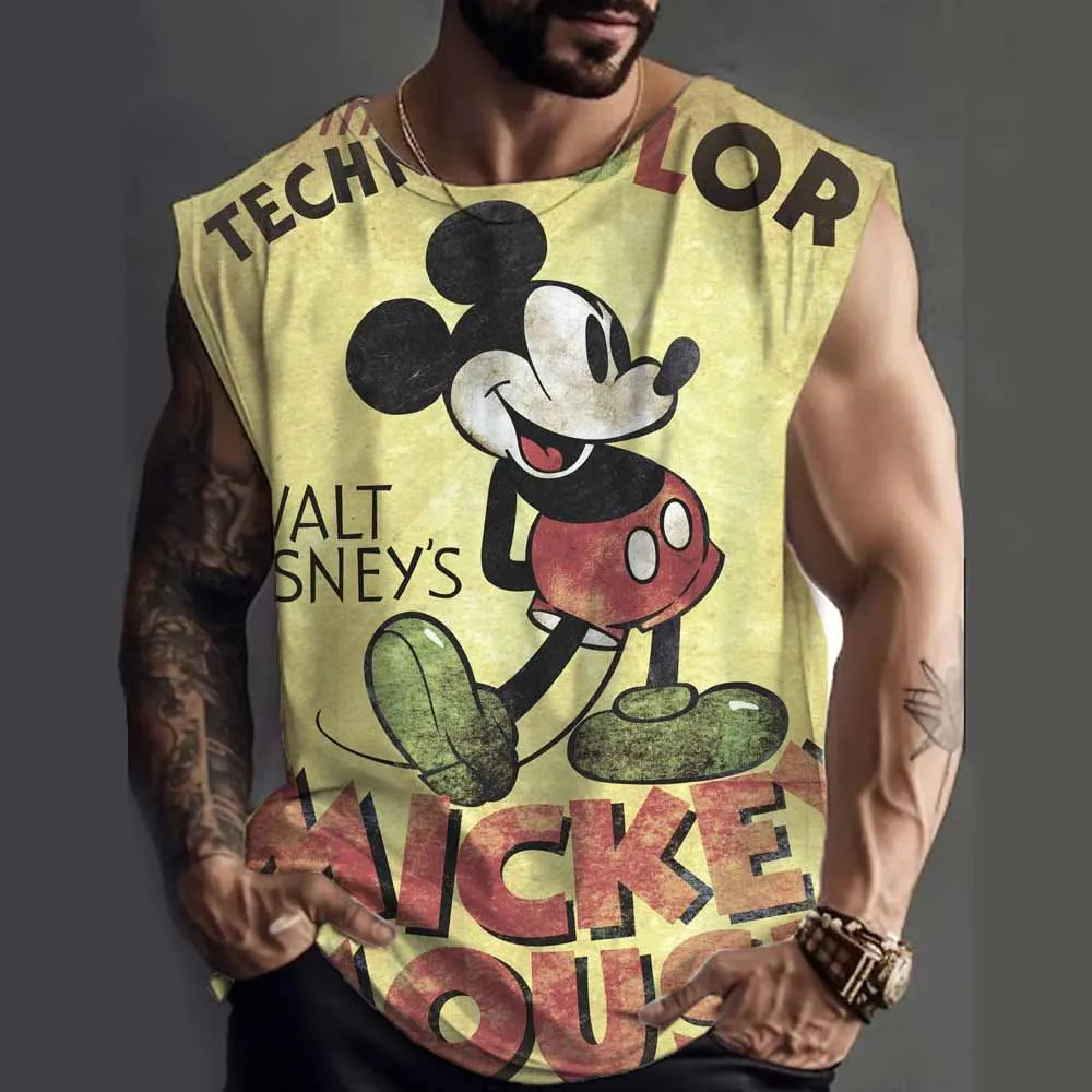 

New Disney Summer Tank Top Short Sleeve Men's T-shirt Cartoon Mickey Mouse Print T-shirt Anime Couple T-shirt Disney Top