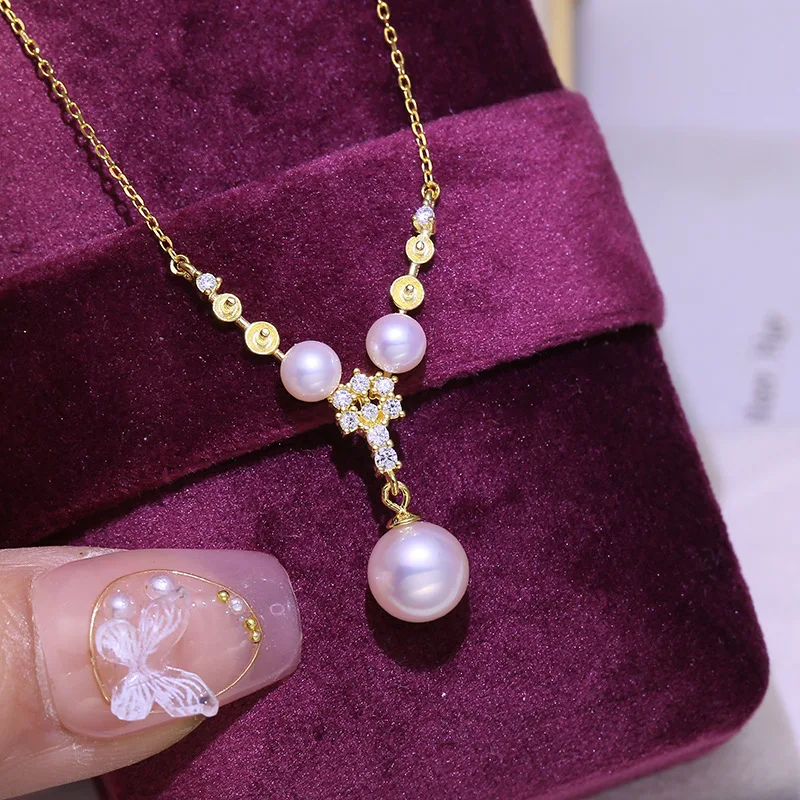 

MeiBaPJ DIY Empty Holder 9-10mm Natural Round Pearl Fashion Pendant Necklace 925 Silver Fine Wedding Jewelry for Women