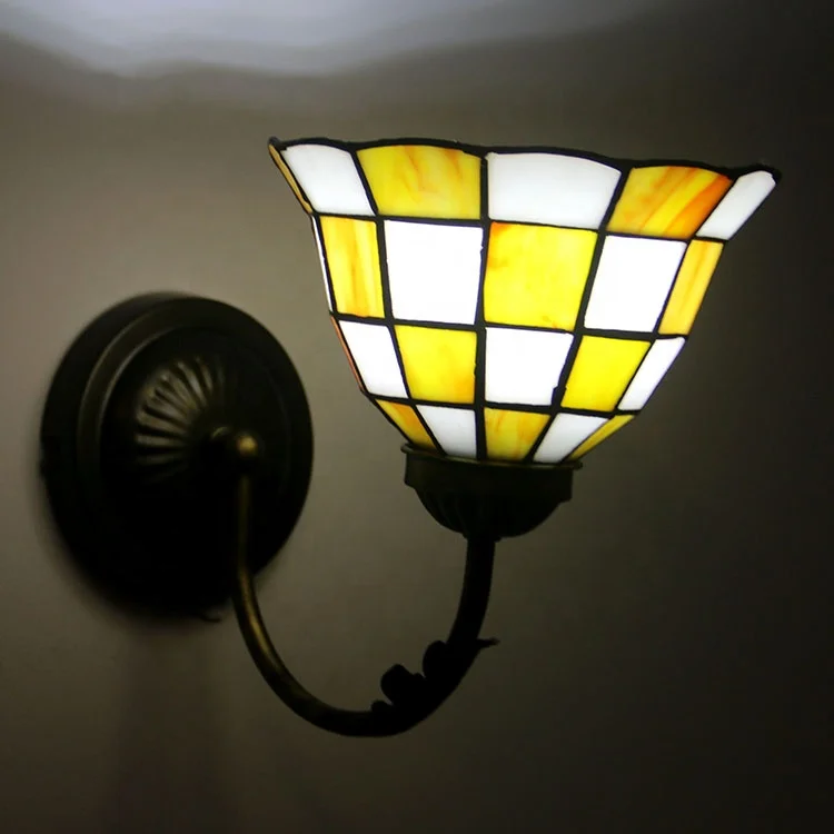 LongHuiJing tiffany Lamps Corridor Sconce Lamp Baroque White Blue Antique Brass Gird Patterned Light Decorative Lamps