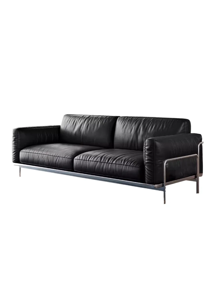 

Corridor sofa living room simple modern black small apartment 2025 new first-layer cowhide down steel frame sofa