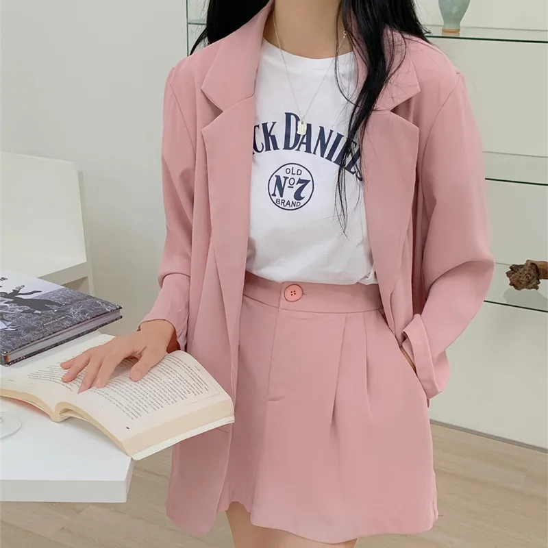 

2023 Fall Blazer Sets For Women Chic Long Sleeve Suits Korean Fashion Notched Collar Coats Loose Summer Shorts 2267