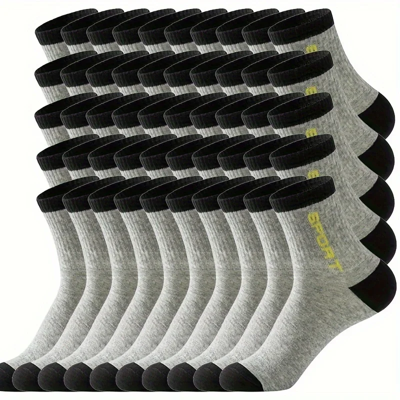 50 Pairs Men Women Sport Crew Socks Solid Letter Print Breathable Football Soccer Socks Middle Tube Men Socks Basketball