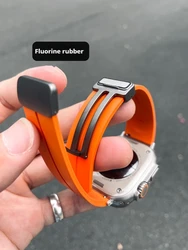 kakeband FKM fluororubber suitable for Apple watch iwatch strap s987 high-end Ultra orange magnetic buckle watchband T158