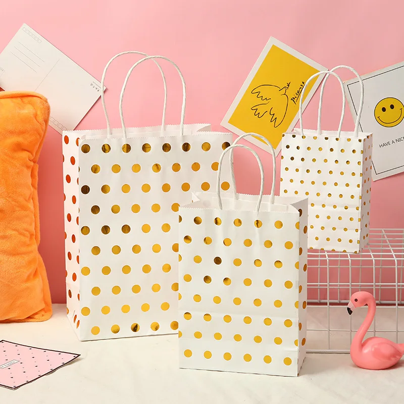 5 Pcs Dot Star Kraft Paper Bags with Handles Birthday Wedding Christmas Party Decoration Baby Shower New Year Gift Packaging
